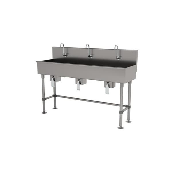 3 Stat 16 Ga. 304 SS Floor Mt Square Corner Sink - Knee Operated